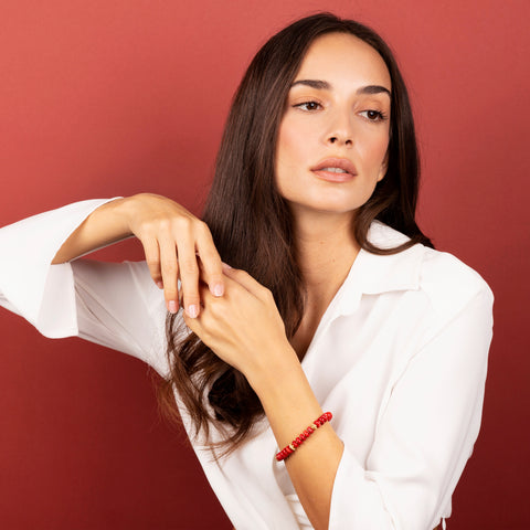 Bellissimo Bronzo Italian Red Coral and Textured Gemstone Bracelet-7-1/4"