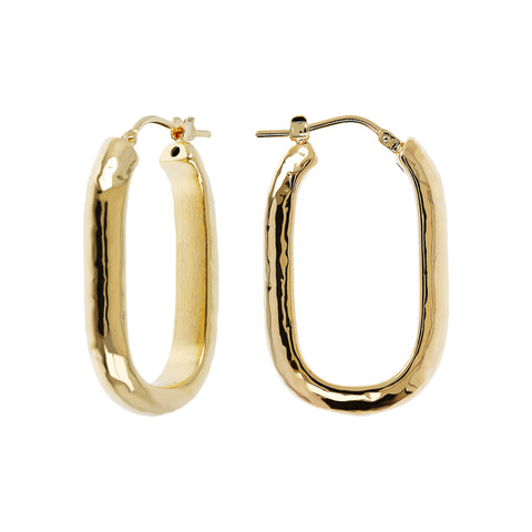 Bellissimo Bronzo Italian Hammered Elongated Hoop Earrings