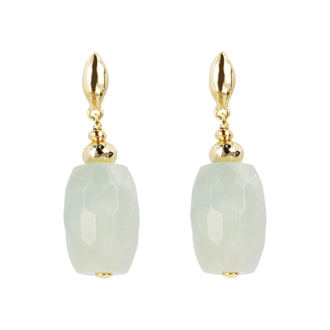 Bellissimo Bronzo Italian Aquamarine Hammered Barrel Earrings