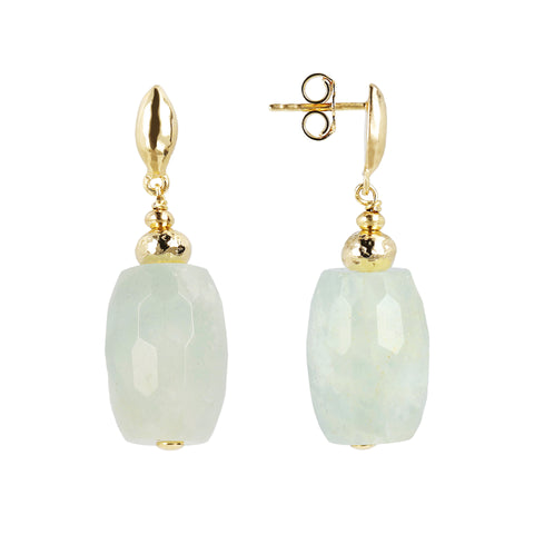 Bellissimo Bronzo Italian Aquamarine Hammered Barrel Earrings
