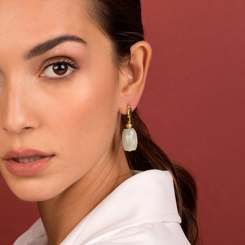 Bellissimo Bronzo Italian Aquamarine Hammered Barrel Earrings