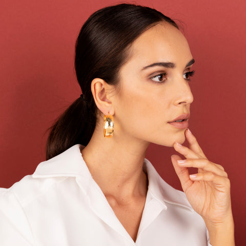 Bellissimo Bronzo Italian 1-1/2" Pave Round Hoop Earrings