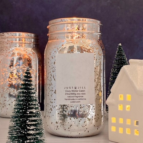 Just Jill Cozy Winter Cabin Mason Jar Candle 24 oz