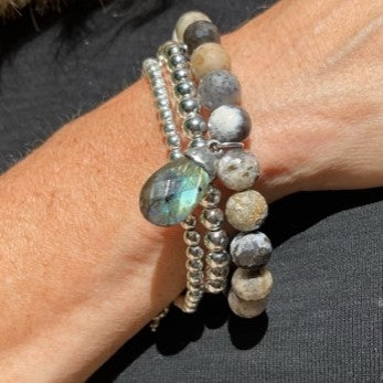 PowerBeads by Jen Petites Pebble Jasper w/ Labradorite Charm on wrist