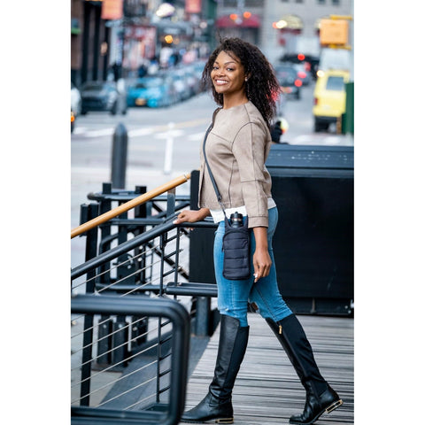 Black Matte WanderFull Water bottle bag with interchangeable strap Crossbody bag 