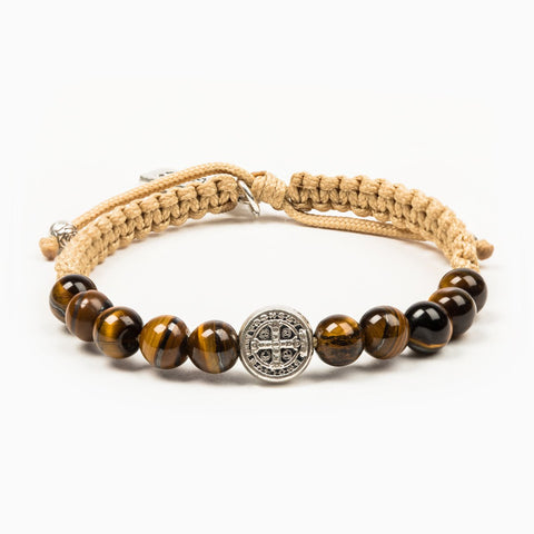 My Saint My Hero Cream/Tigers Eye/Silver Wake Up and Pray Meditation Bracelet