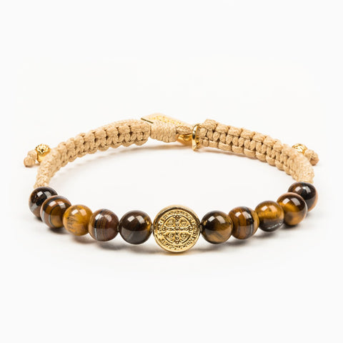 My Saint My Hero Cream/Tigers Eye/Gold Wake Up and Pray Meditation Bracelet