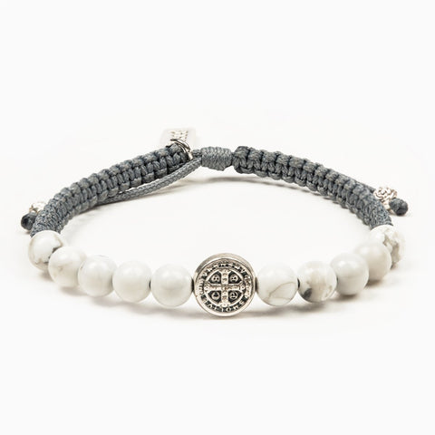 My Saint My Hero Slate/White Howlite/Silver Wake Up and Pray Meditation Bracelet