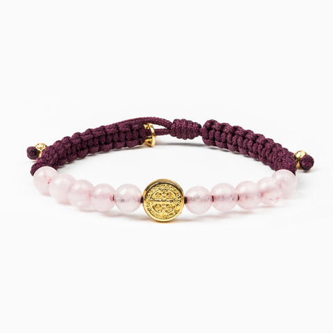 My Saint My Hero Eggplant/Rose Quartz/Gold Wake Up and Pray Meditation Bracelet
