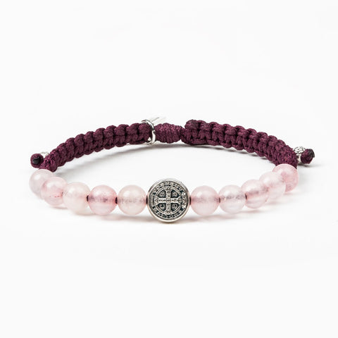 My Saint My Hero Eggplant/Rose Quartz/Silver Wake Up and Pray Meditation Bracelet